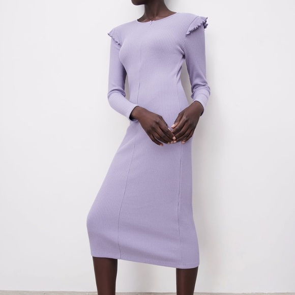 Zara Dresses | Zara Lilac Ribbed Dress with Ruffles Nwt 1198028 | Color: Purple | Size: XL | Jennabean622's Closet